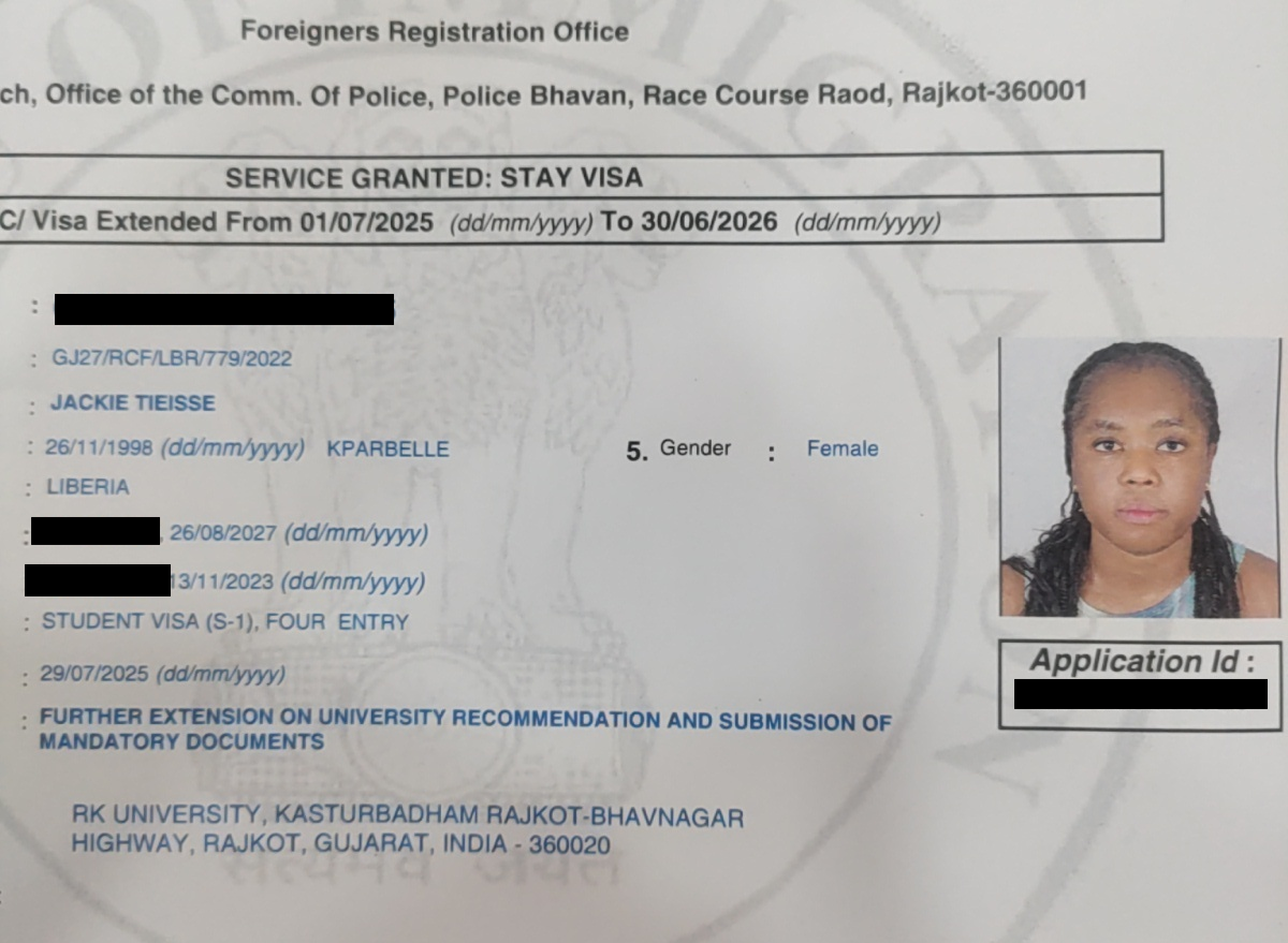 Sample visa document for OCR processing